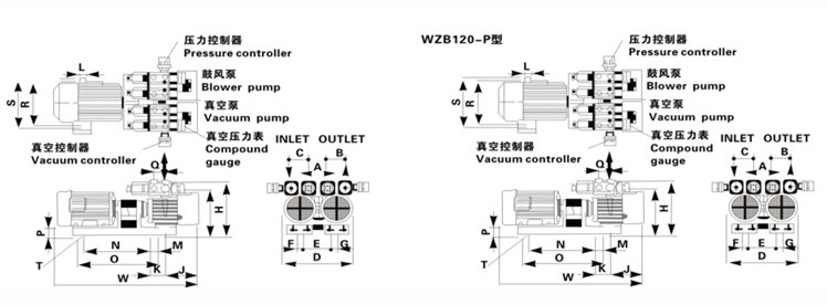 臺冠MLB80-P玻璃機無油真空泵外觀尺寸圖